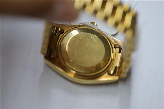 A gentlemans 1980s? 18ct gold Rolex Oyster Perpetual Day Date wristwatch, on 18ct gold Rolex bracelet with deployment clasp,
